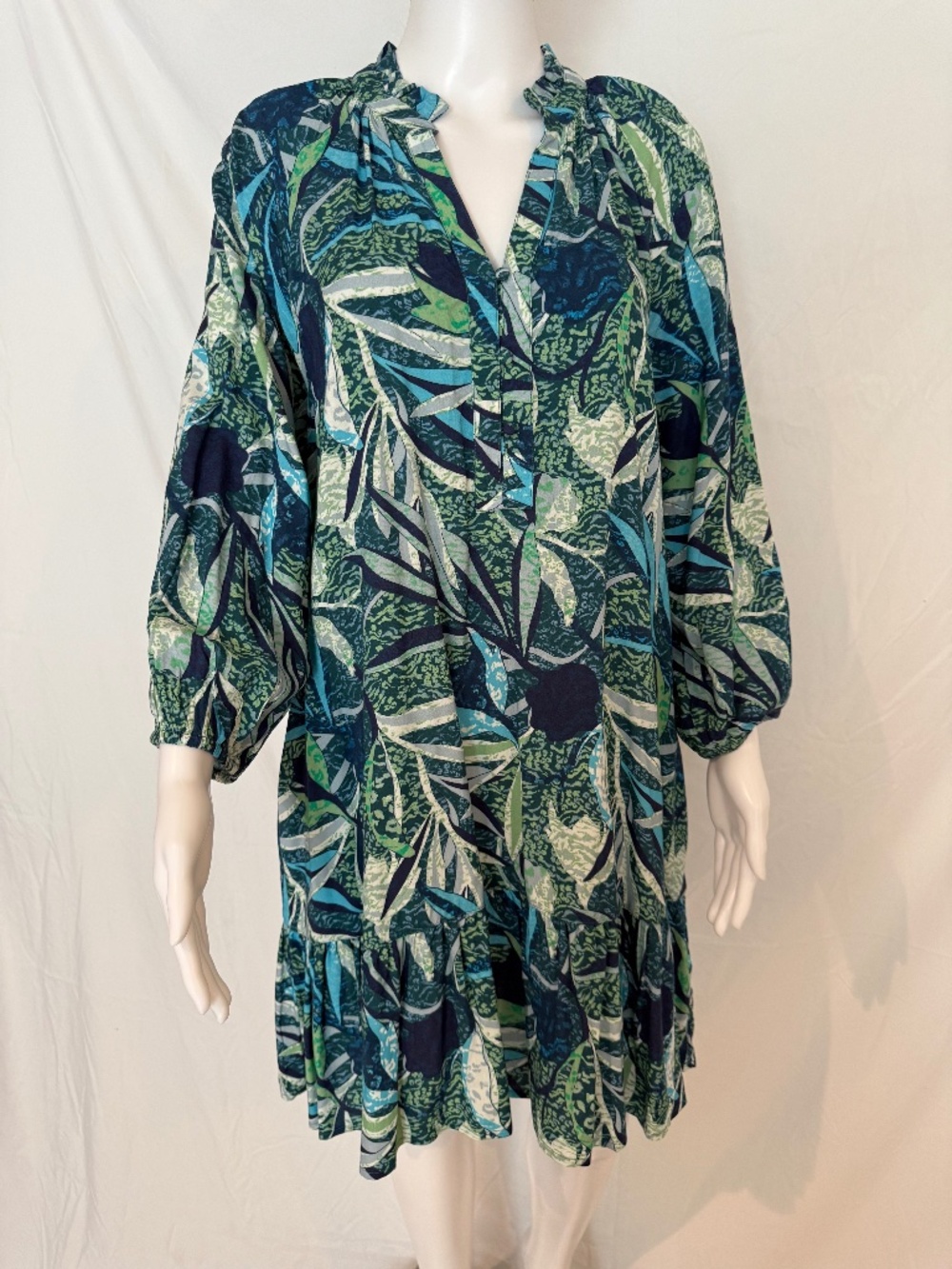 G by Giuliana Blue Green Botanical Print Tiered Dress Size M NWOT